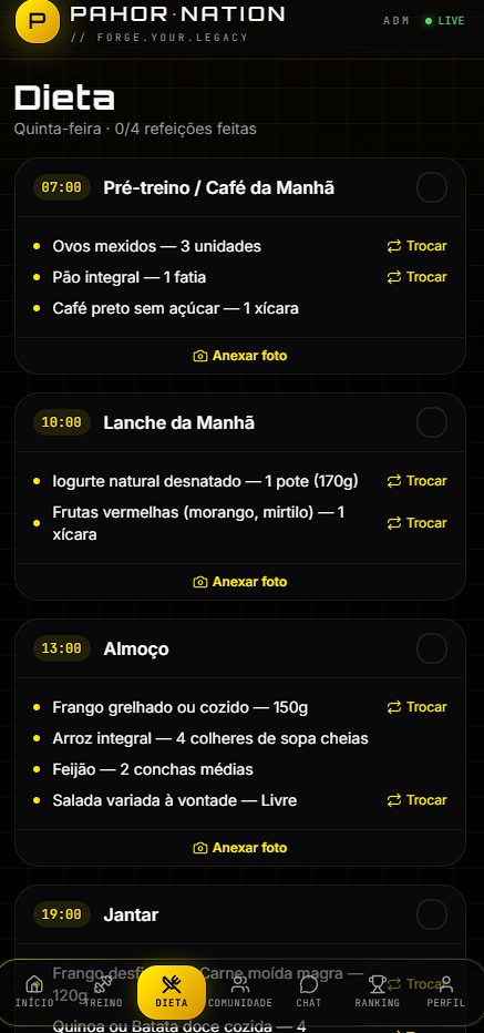 Tela de dieta dentro do app